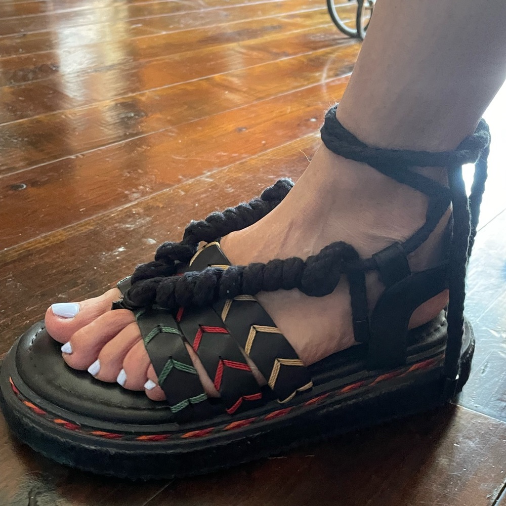 Farm Rio Black Rope Tie Flatform Sandal - Picture 3 of 13